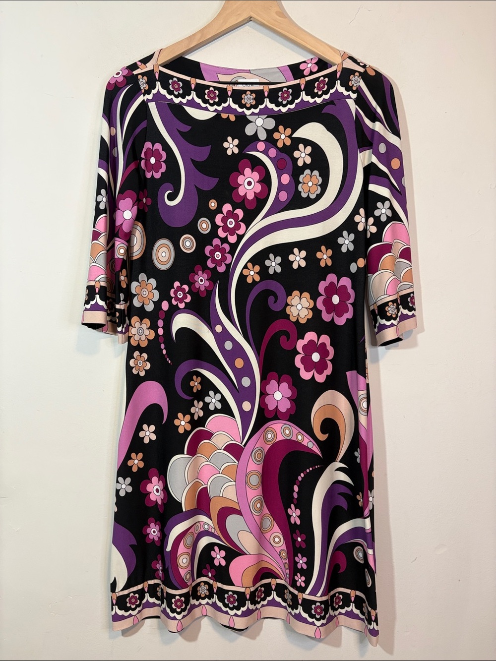 Y2K Caché Retro Floral Shift Dress 60s 70s Inspired Mod Psychedelic Boat Neck 4